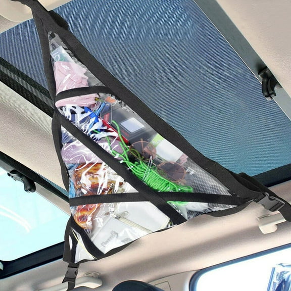 30.7"x22" Car Ceiling Cargo Net Pocket Storage Net-Fits Cars with Three Handles, HOMEYA Double-Layer Interior Roof Cargo Net for Travel Road Trips and Car Camping