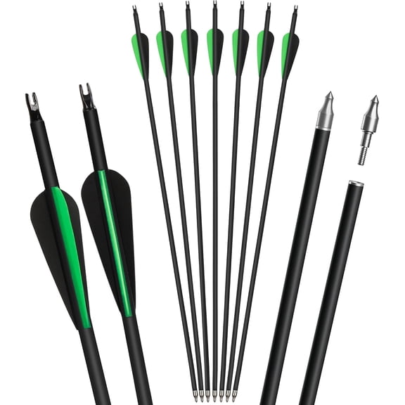 30" 7Pcs Archery Carbon Arrows Practice Arrow with Removable Tips Shaft Spine 500 for Both Compound Bow and Recurve Bows
