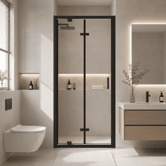 Kaisneo Black Tempered Bifold Shower Door, 32 in x 72 in, 0.25 in Thick
