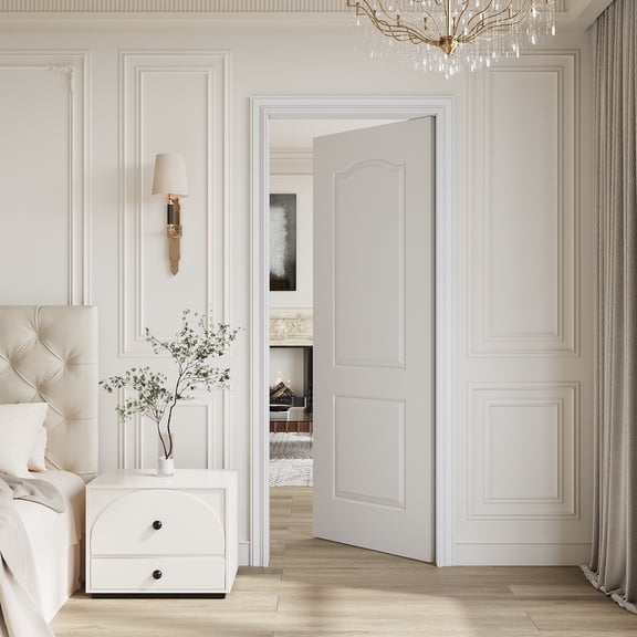 30"×80" Interior Arched Slab Door Solid Core White Primed 2-Raised Panel Standard Door For Bedroom & Interior Rooms