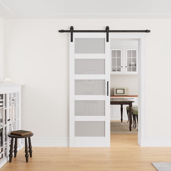 30"×80" Wood Glass Sliding Barn Door wit Finised Surface, Ready to Use All Installation ardware Kit & Soft Close Included, Can Be Repainted, No Assembly Required