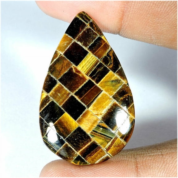 Khushi Gems Checks Design Pear Cabochon Natural Tiger's Eye Loose Gemstones, 30.85Cts