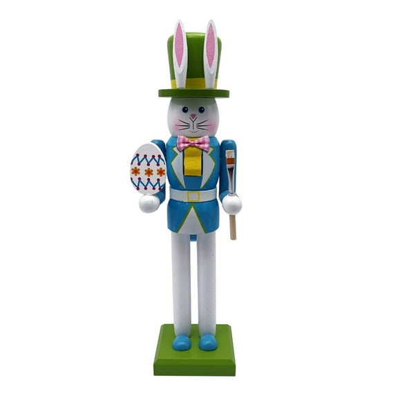 30.8cm Wooden Easters Bunnies Nutcrackers Figurine Ornament Rabbits Soldier Figure for Holiday Decoration Enthusiasts