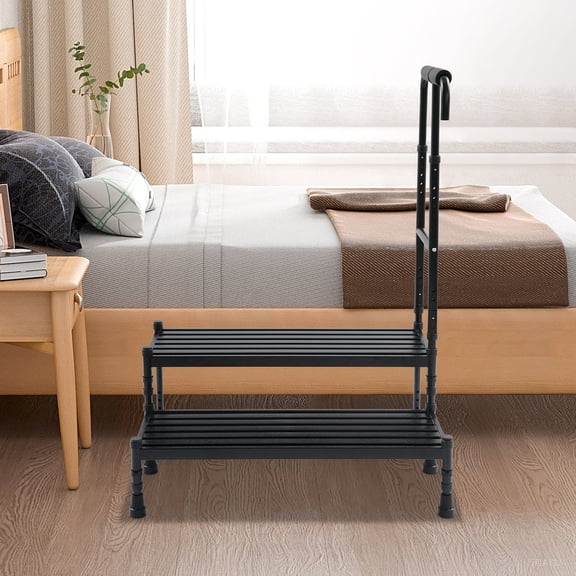 30.9*22.44*35.82 Floor Standing Black Adult Ramp with Handrail Metal Stepping Stool for Living Rooms