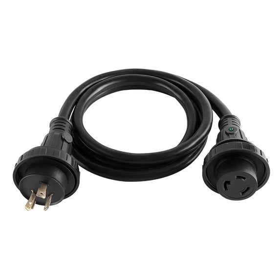 30 AMP 15ft Marine Power Cord with Light Indication - Black - ETL - by LifeSupplyUSA