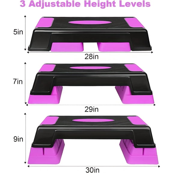 30" Adjustable Fitness Stepper with Step Platform & Risers - Aerobic Step Trainer for Strength, Stability, Cardio Workouts - / Step Machine Suitable for Gym, Group Classes, Fitness Levels