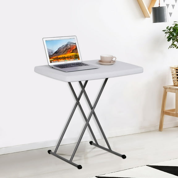 30" Adjustable Folding Laptop Table TV Tray White Table Writing Table Card Table