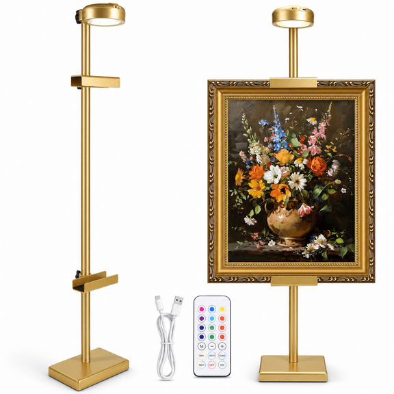 30'' Adjustable Tabletop Easel Stand With Rechargeable 13rgber Light | Picture Frame Easels For Display Metal Holder Artwork Photo Sign.