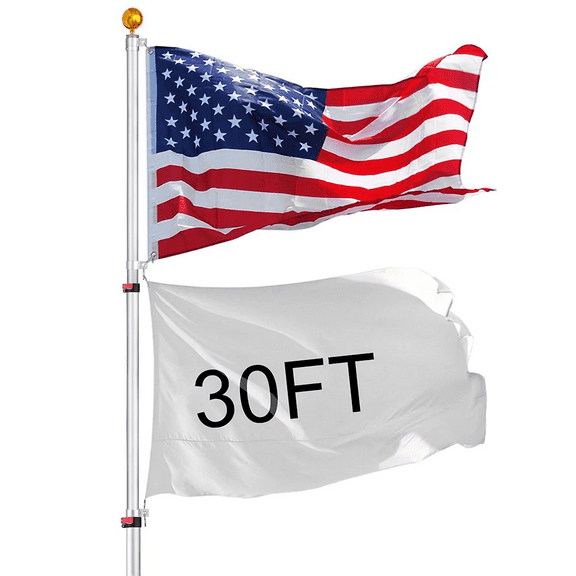 30' American Aluminum Telescopic Flag Pole, Silver