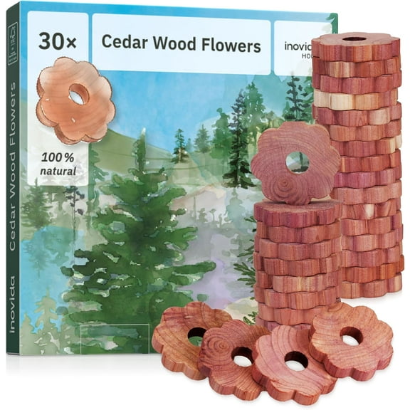 30 American Cedar Wood Rings Stop Clothes Damage - Wardrobe Freshener Premium American Cedarwood Flowers for Fresh Scent in Drawers and Closets - Cedar Clothes Hangers