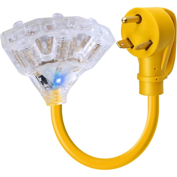 30 Amp to 110V 20 Amp RV Power Adapter nerator Distribution Extension Cord Cable NEMA TT-30P Male to 3x5-15R/20R Outlets Splitter with LED Indicator 3-Way 120V Electrical for RV nerators