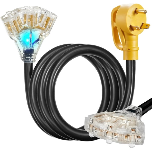 30 Amp to 110V RV/Generator Distribution Adapter Cord NEMA TT-30P Male to 3X 5-15R/5-20R 30 Amp to Triple 15 Amp / 20 Amp 3-Prong to Multiple Household Outlet RV Generator Distribution Cord 10FT