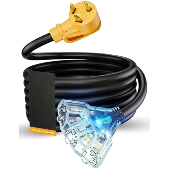 30 Amp to 20 Amp 110V RV Distribution Adapter 10ft, NEMA TT-30P Male to 3X 5-15R/5-20R, 30A to Triple 15/20A 3-Prong to Multiple Household Outlet RV Generator Power Cord ETL Listed