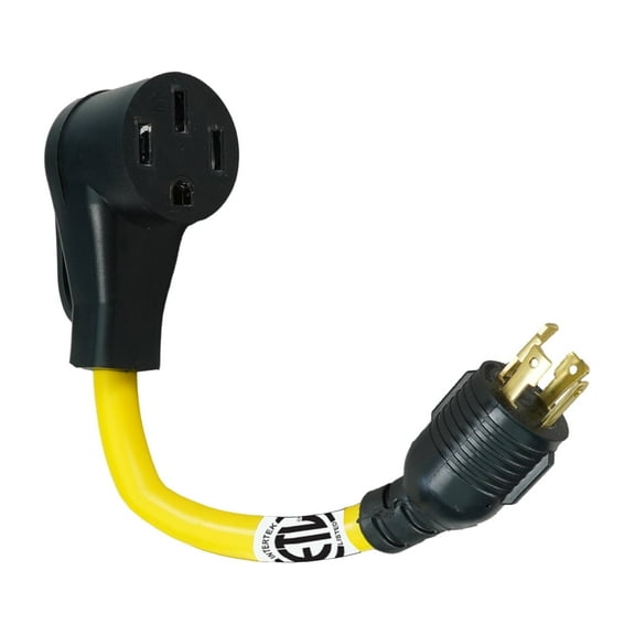 HIITIO 30 Amp to 50 Amp RV Power Adapter Cord 1 Foot Heavy Duty 10AWG/4C Yellow (NEMA L14-30P to 14-50R) with Locking Grip Handle, ETL Certified for RV/Camper Generators