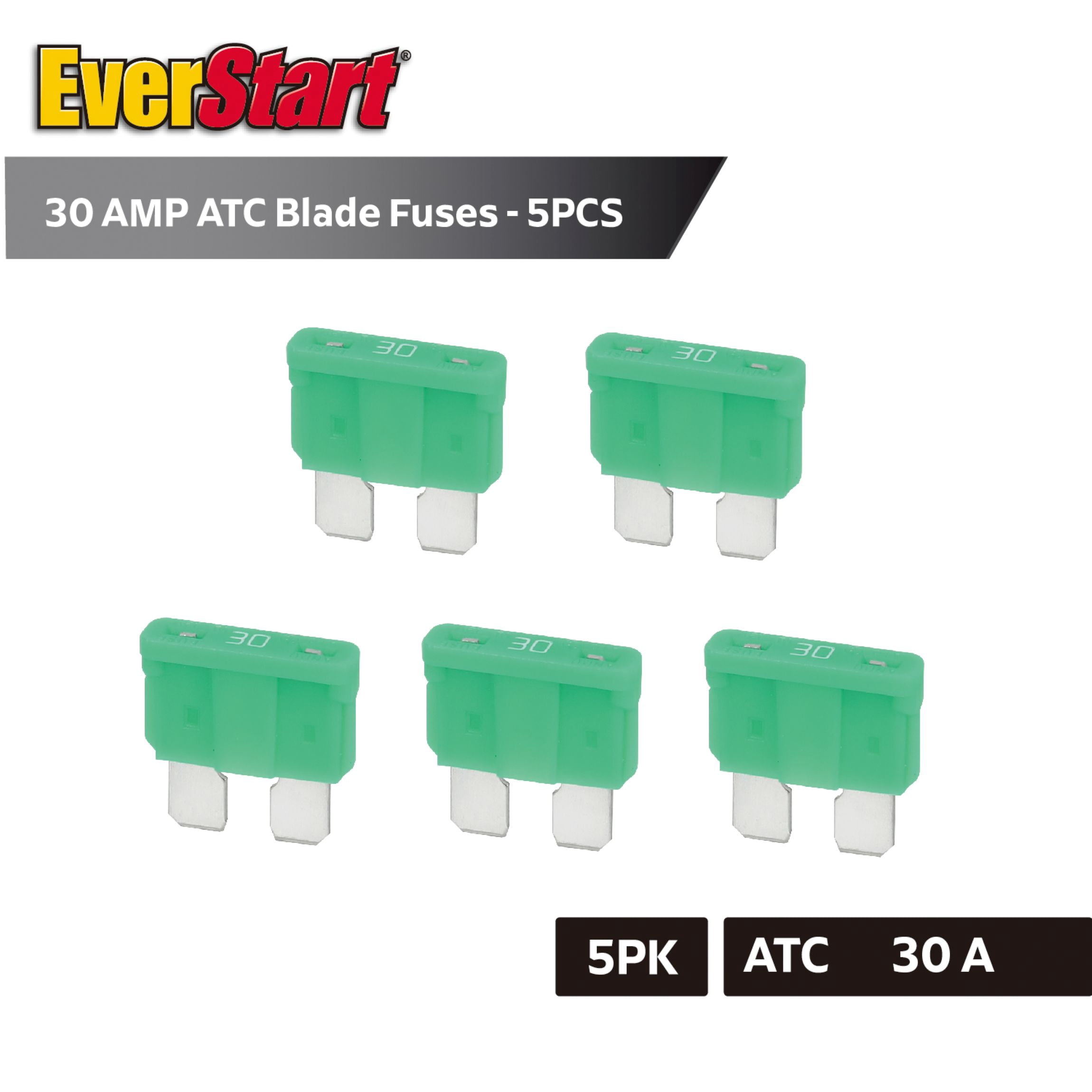 EverStart 30 Amp ATC Blade Fuses - 5 pack, UL Listed, for Auto, Marine & Electronic Use