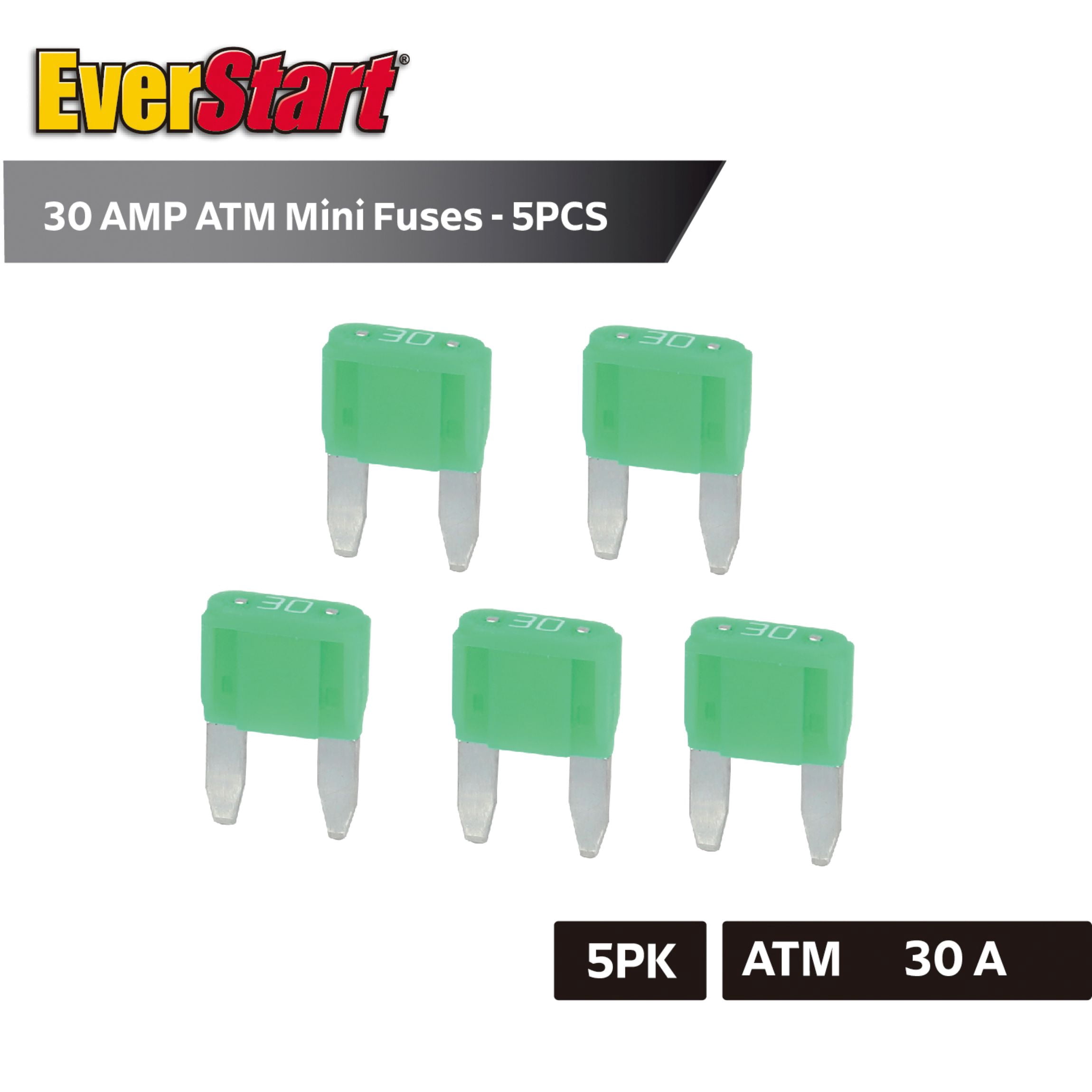 EverStart 30 Amp ATM Blade Fuses, UL Listed, Auto, Marine, and Electronic Applications, 5 Pack