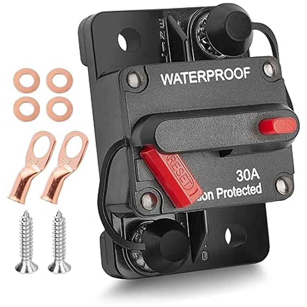 30 Amp Circuit Breaker 12V Marine Circuit Breaker 30A Resettable Fuse Circuit Breaker DC 12 Volt Waterproof for Automotive Car RV Boat