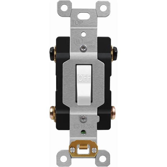 30 Amp Double Pole Toggle Light Switch, Industrial Grade, White