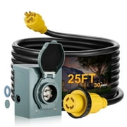 SPEEDWOW 25 FT 30 Amp RV Extension Cord, 125/250V Heavy Duty Extension Cord with Generator Inlet Box, SJTW 4X10AWG ETL Listed, NEMAL14-30P to 14-30R, Waterproof Power Cord for RV Outdoor Home