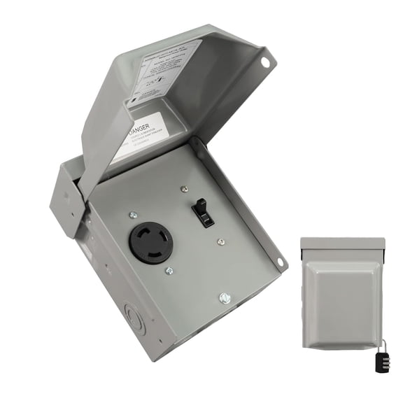 30 Amp NEMA L5-30R with 15Amp Switch Power Outlet Box 125 Volt, Heavy Duty Lockable Weatherproof Electrical Panel, Outdoor Receptacle for EV RV Generator Camper Trailer Motorhome, ETL Listed