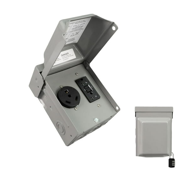 30 Amp NEMA TT-30R & 20 Amp WRTR GFCI Power Outlet Box 125 Volt, Heavy Duty Lockable Weatherproof Electrical Panel, Outdoor Receptacle for EV RV Generator Camper Trailer Motorhome, ETL Listed