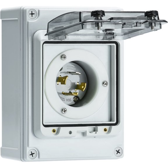 30 Amp Power nlet Box, NEMA 3R Generator nlet Box, NEMA L14-30P, 125/250 Volt, 7500 Watts Generator Transfer Swtch, Weatherproof for Outdoor Use, ABS, Gray