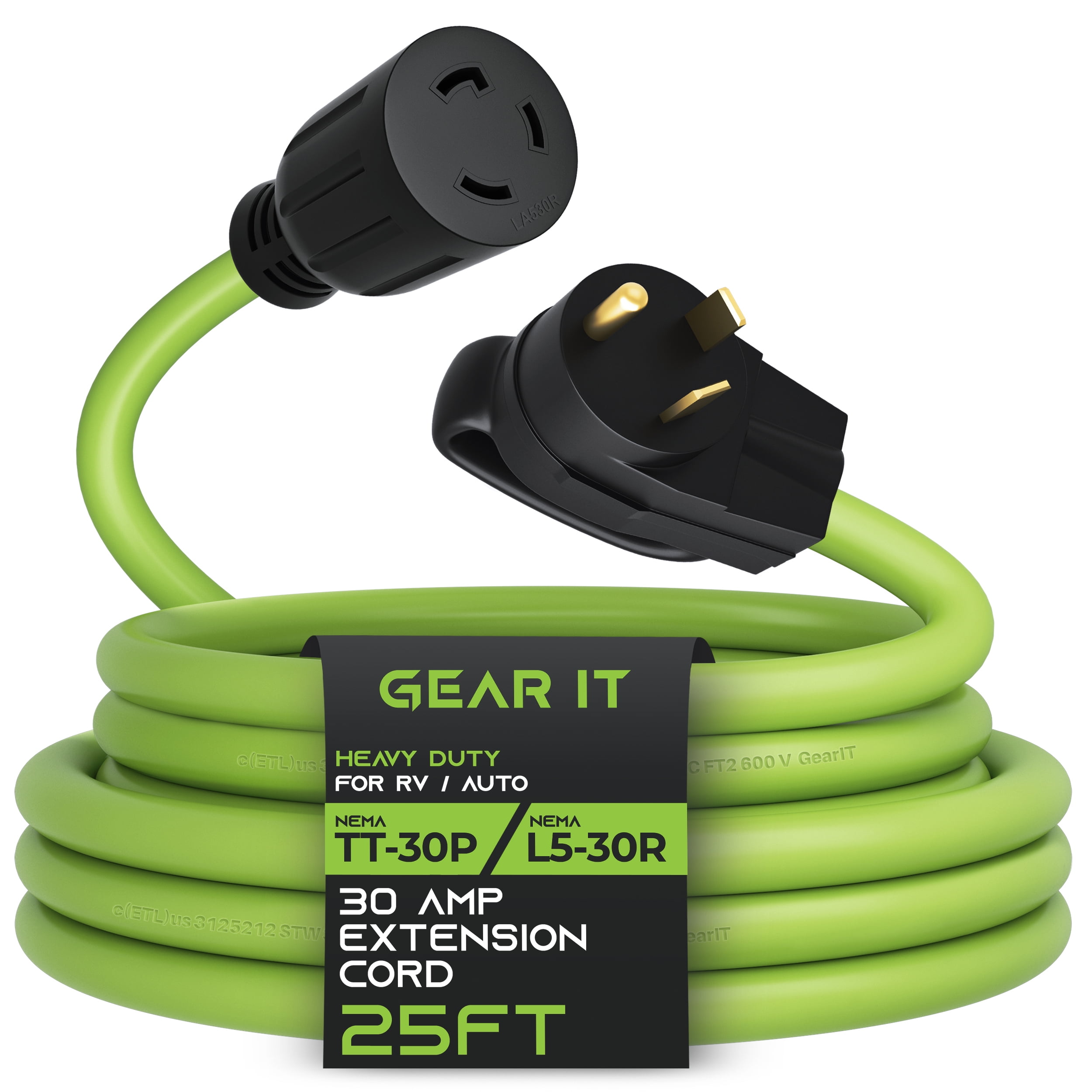 30 Amp RV Extension Cord, GearIT (25 Feet) 3-Prong 125/250-Volt 10/3 ...