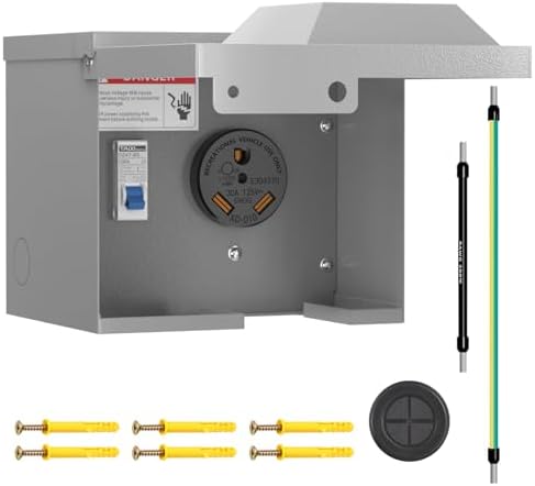 30 Amp RV Outlet Box with Breaker, Lockable Weatherproof Outdoor ...