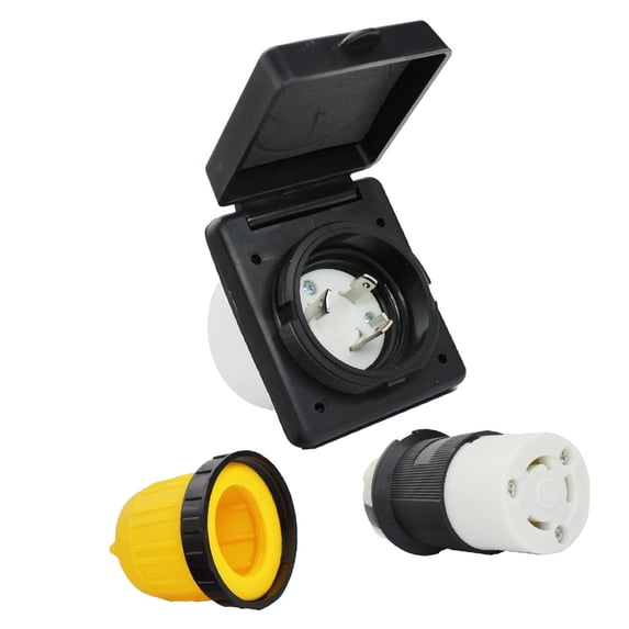 30 Amp RV Power Inlet & Plug Kit – NEMA L5-30P/L5-30R Twist Lock With Waterproof Boot – 125V Shore Power Connector For RV Camper Trailer Marine