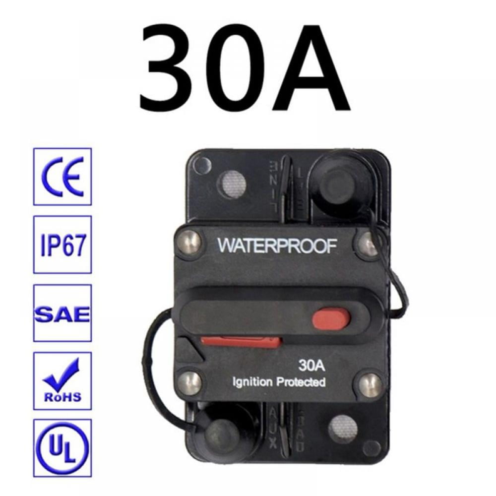 30 Amp Waterproof Car Circuit Breaker with Manual Reset Suitable for Motor Auto Car Marine Boat Bike Stereo Audio 12V-24V DC