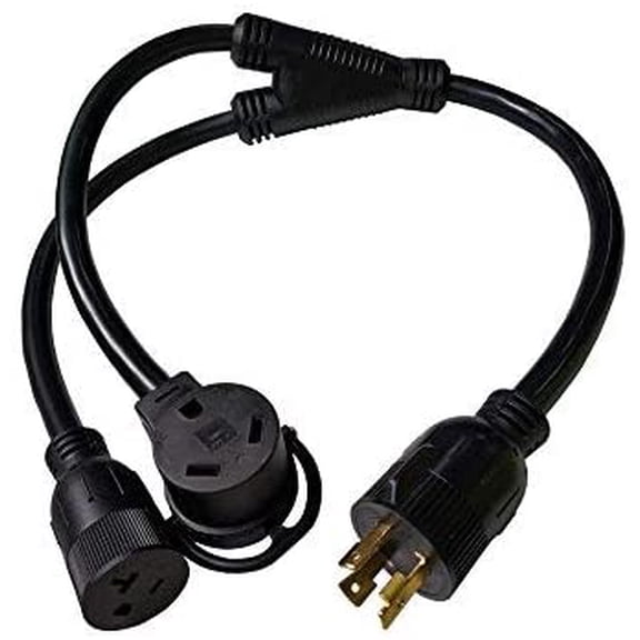 Parkworld 886016 Splitter 3-Prong 30 AMP Locking L5-30P Male to RV TT-30R + Generator 5-20R (Household 5-15R) Female, Generator Y Adapter Cord