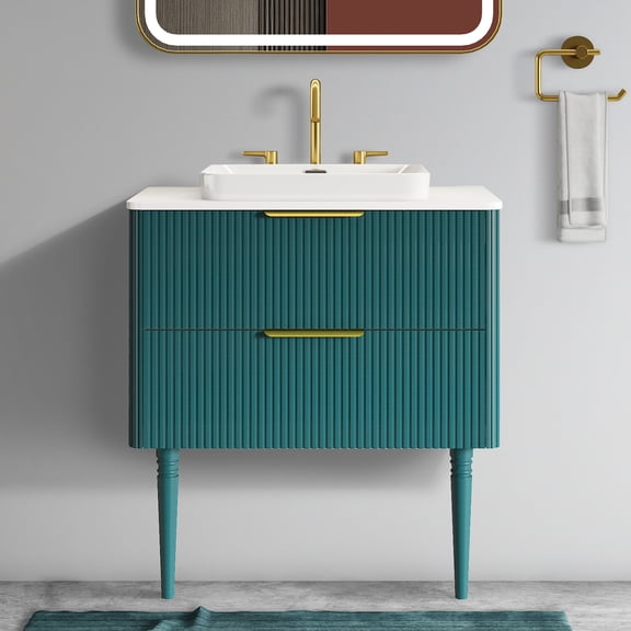30" Aquamarine Striped - Skin - Friendly Laminated Surface - Bathroom Environment - Enhanced Aesthetic Revolution