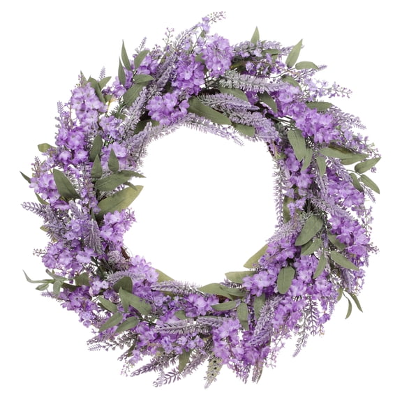 30" Artificial Lavender Floral Spring Wreath with Green Leaves