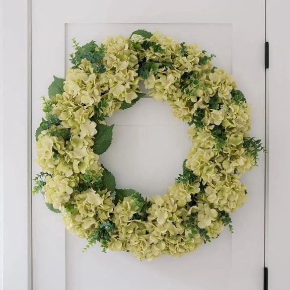 CG Hunter Artificial Hydrangea Wreath, Light Green, 1 Count