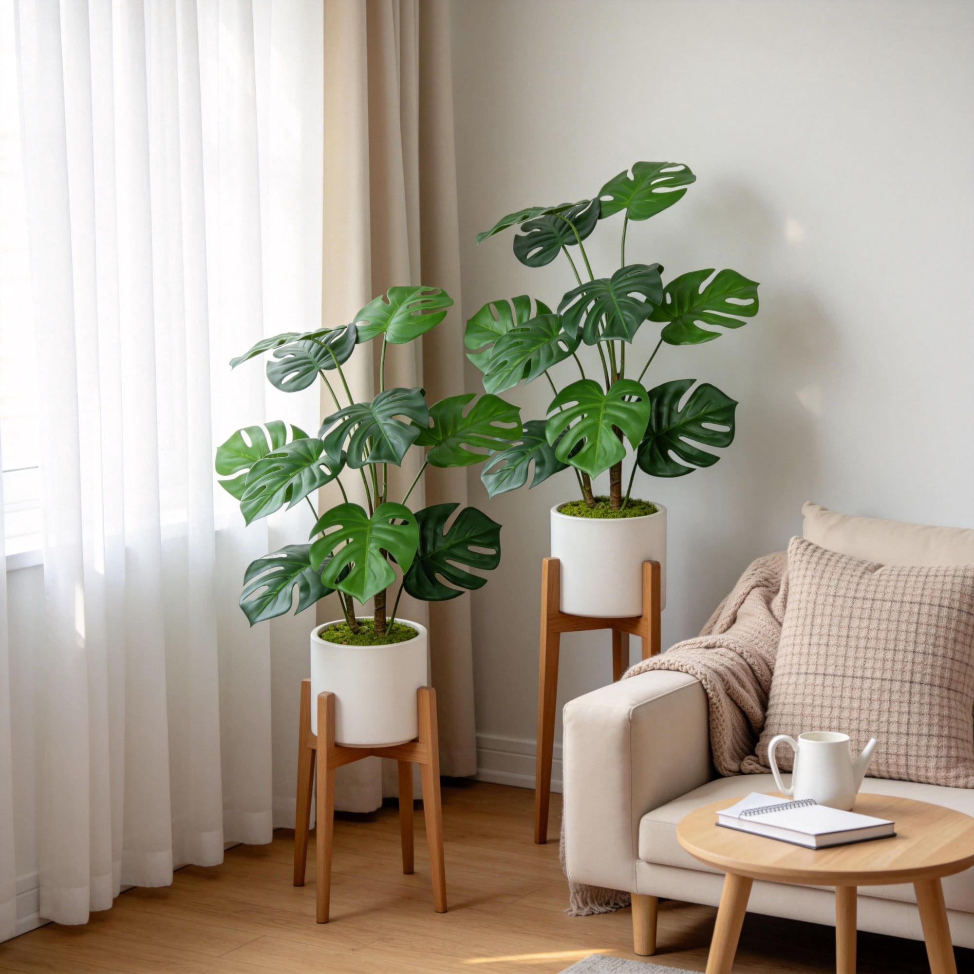 30" Artificial Monstera Deliciosa Plant with White Pot,Faux Plants Indoor Decor,Silk Plants for Home Decor Office,2 Pack