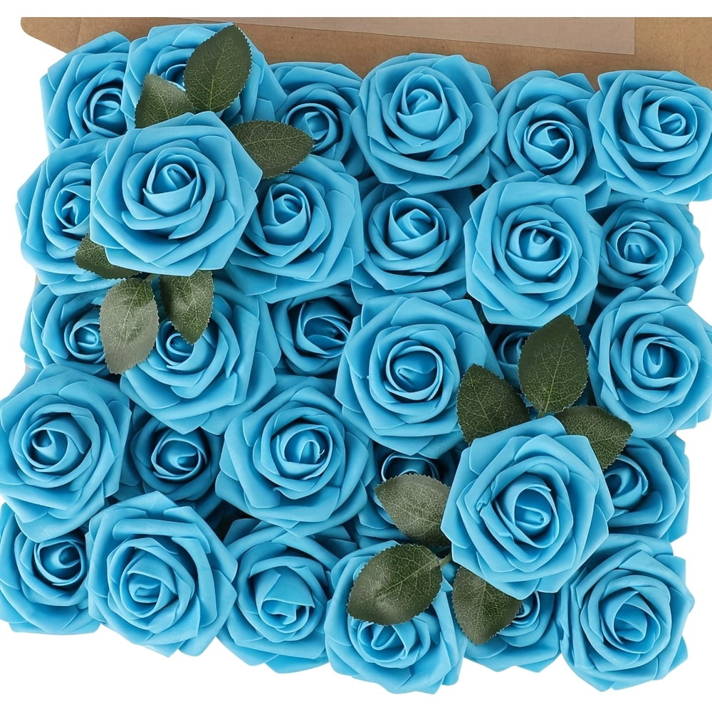 30 Artificial Roses and 2 Leaves | Realistic Stemmed Foam Roses for ...