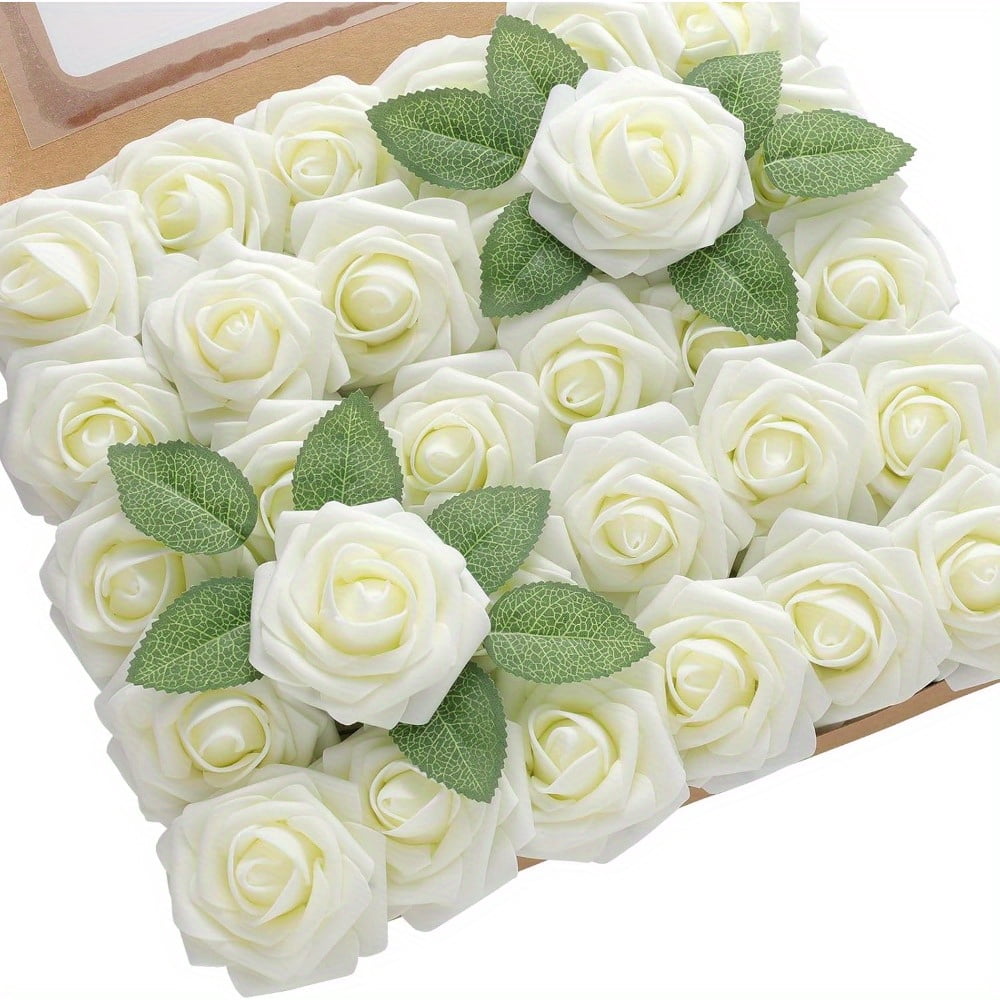 30 Artificial Roses and 2 Leaves | Realistic Stemmed Foam Roses for ...