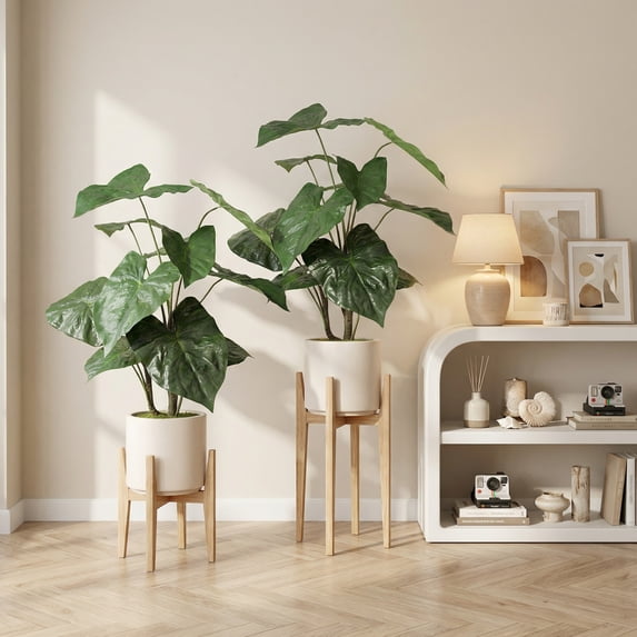30'' Artificial Tropical Alocasia Leaf Plant With White Pot 2pc/set