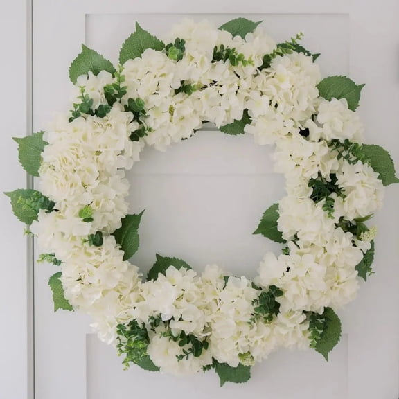30" Artificial White Hydrangea Wreath