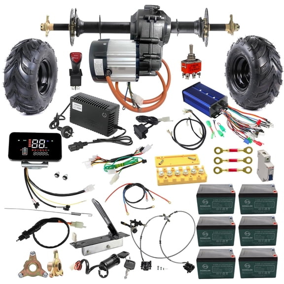 30" Axle  Rear Differential Axle Kit 72V 1500W Electric Motor Controller Brake Assembly 145/70-6 Wheels Tires DIY Parts For Go Kart Golf Cart ATV Quad Buggy Trike Tricycle 4 Wheeler Karting Mini Bike