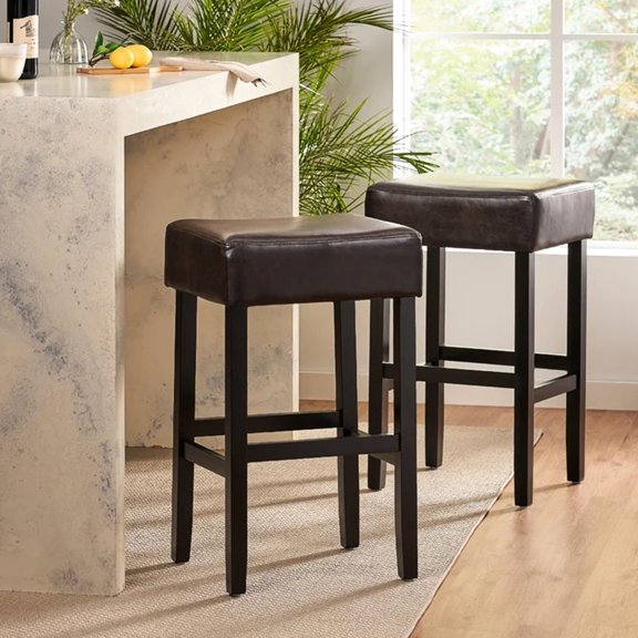 30" Backless Leather Barstool Set / Comfortable Seating in Transitional Style