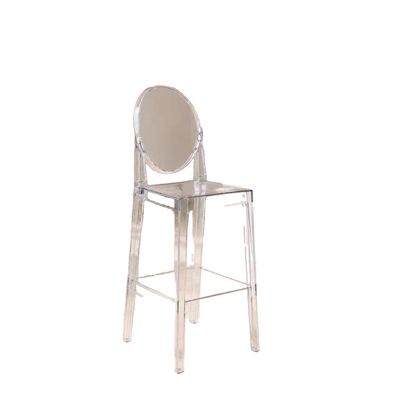 30" Bar Height Stool, 1 Clear Polycarbonate Ghost Chair with Oval Back, Armless Design and Footrest for Kitchen Island