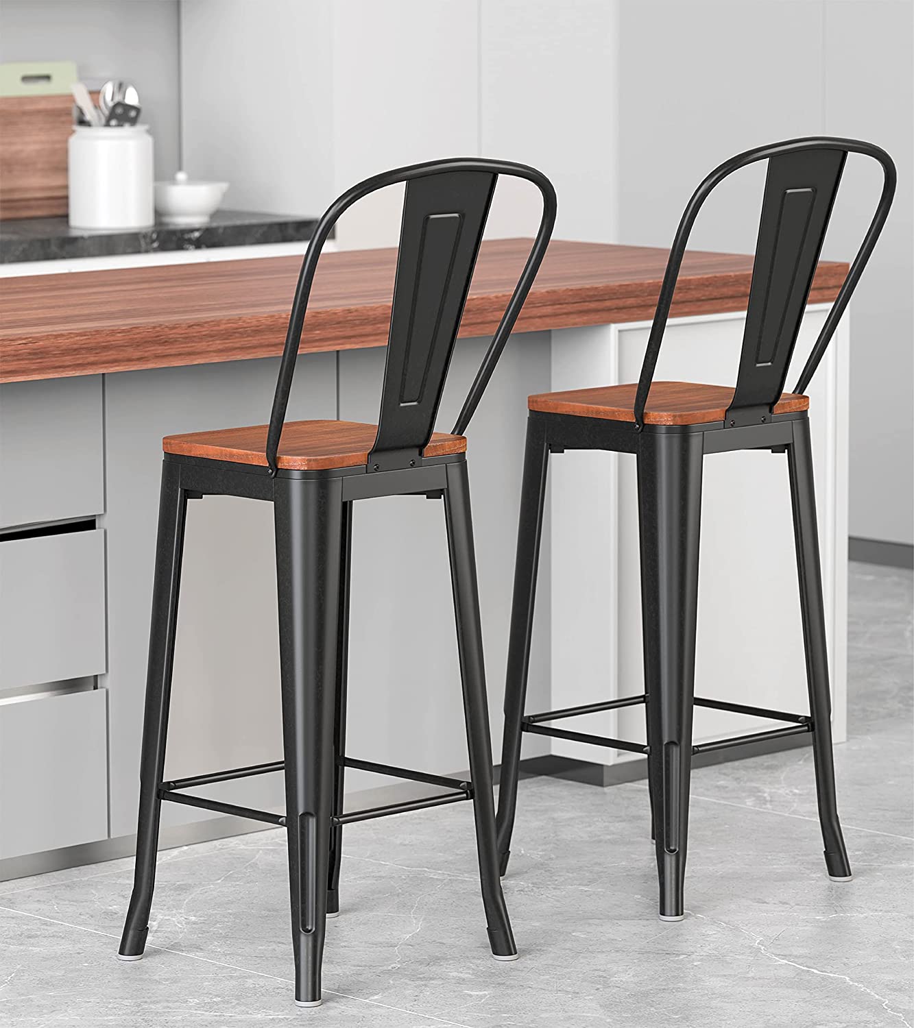 30” Bar Stools, Metal Bar Stools Set of 2 Counter Height Bar Stools