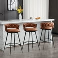 thumbnail image 1 of 30" Bar Stools Set of 3, 180° Swivel Counter Height Barstools with Woven Back and Footrest, Upholstered Bar Chairs for Kitchen Island, Cafe, Pub, Bar Counter, Whiskeybrown, 1 of 6