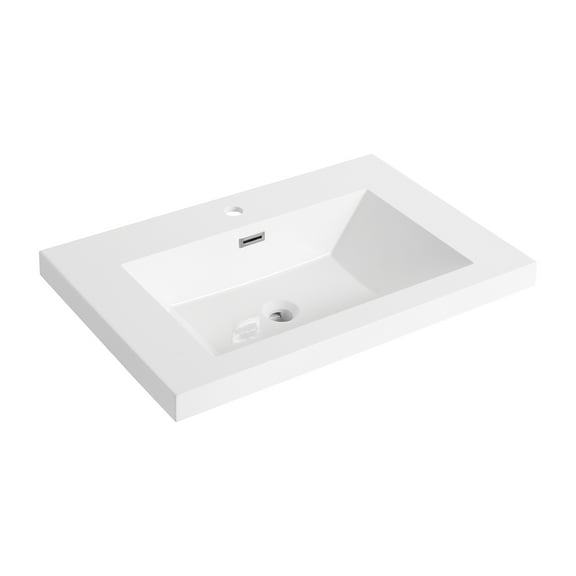 30" Bathroom Resin Sink In Gloss White - And Modern Look Design Appeal