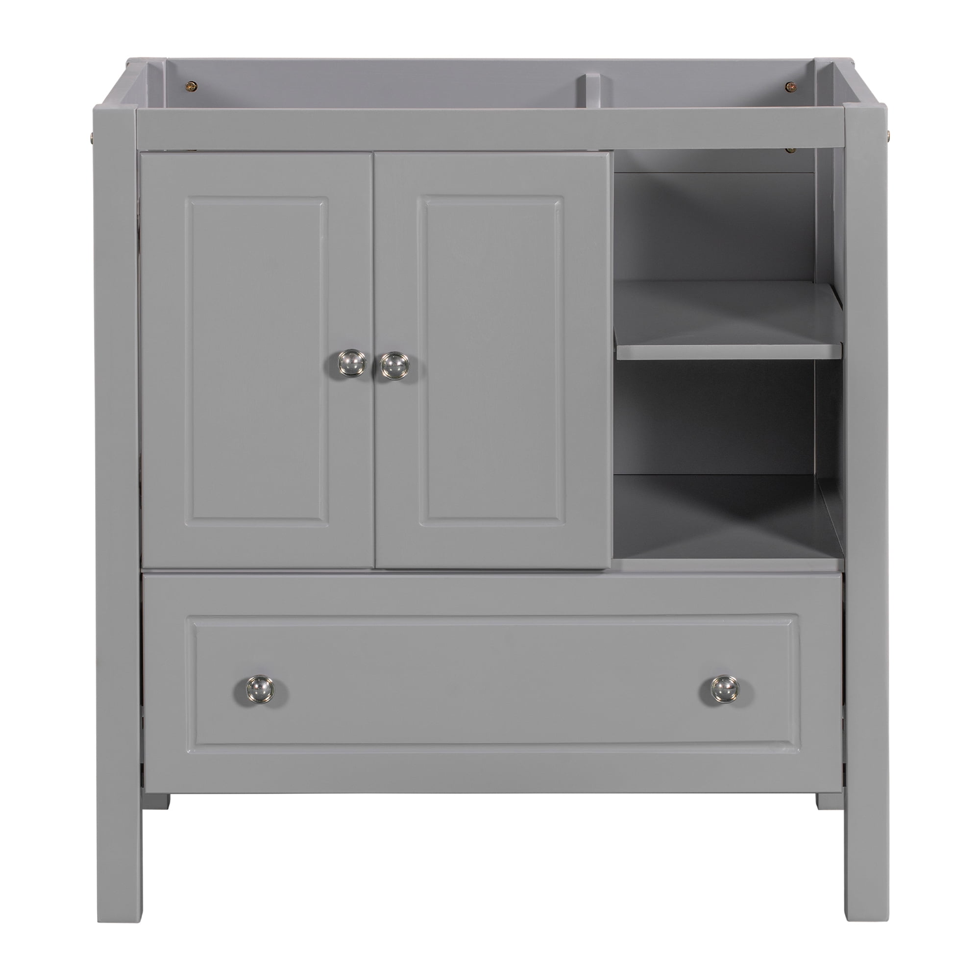 30" Gray Solid Wood Freestanding Bathroom Vanity with Drawer