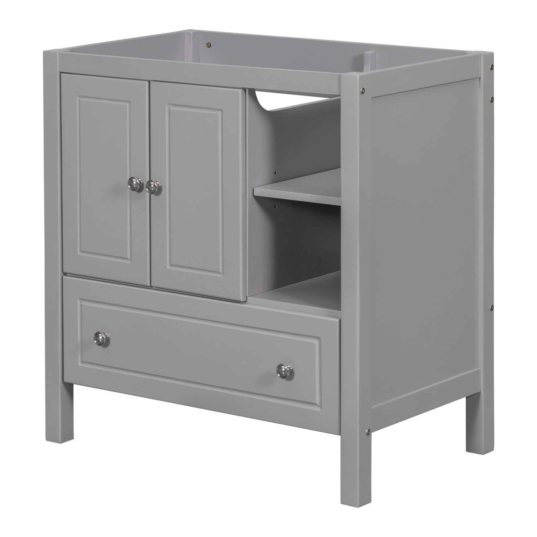30" Gray Solid Pine Wood Bathroom Vanity Base with Storage