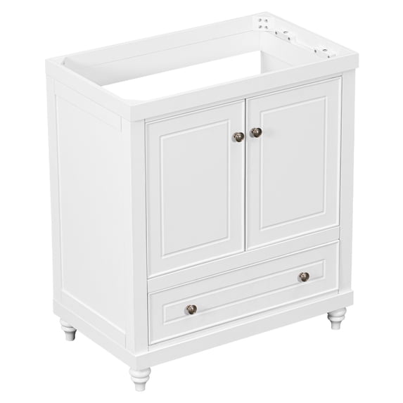 30" Bathroom Vanity Base Only, Bathroom Storage Cabinet with Doors and Shelf, Modern Wood Cabinet Basin, Solid Frame with Open Shelf, Sink not Included (White without Sink)