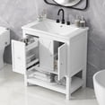 thumbnail image 1 of 30" Bathroom Vanity Cabinet with Sink Top, Freestanding Solid Wood Storage Cabinet with 2 Doors, 1 Drawer and 1 Bottom Open Shelf, 1 of 8
