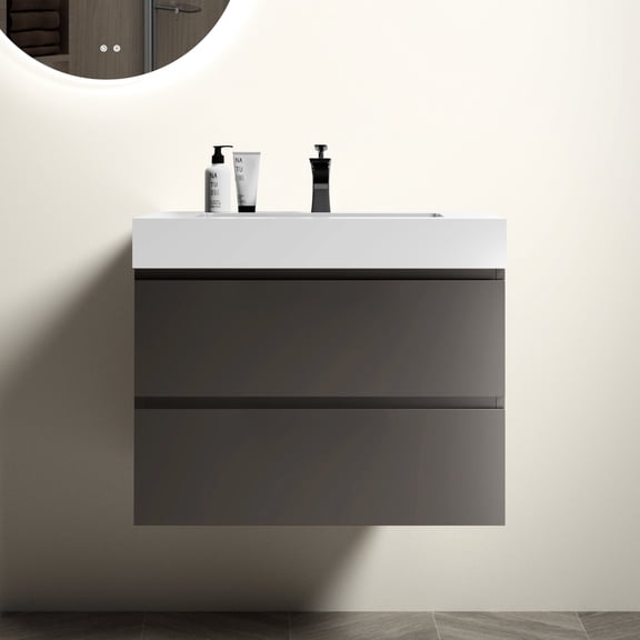 30" Bathroom Vanity, Gray: Modern With Silent Drawer Glides And Ample Storage Vanity Gray - Glides, Profuse & Style